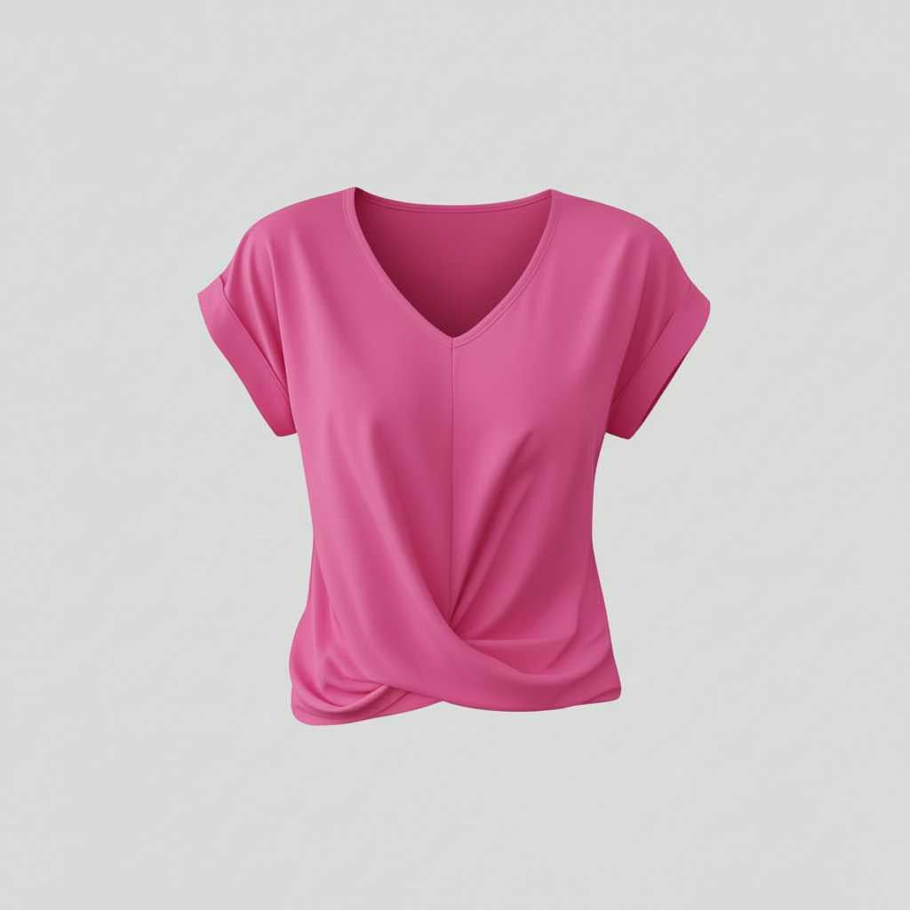 Camiseta Mujer Escote en V Con Detalle Retorcido | Top Casual
