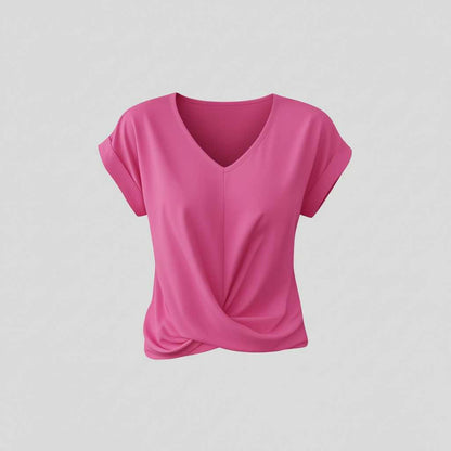 Camiseta Mujer Escote en V Con Detalle Retorcido | Top Casual