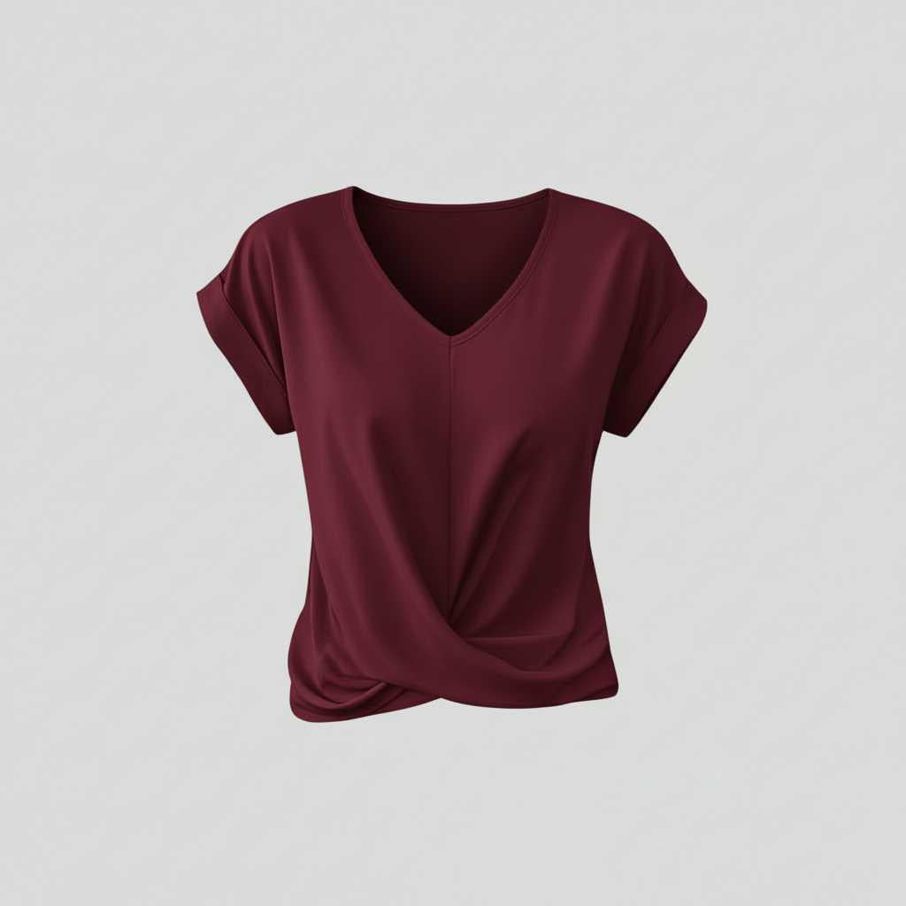 Camiseta Mujer Escote en V Con Detalle Retorcido | Top Casual
