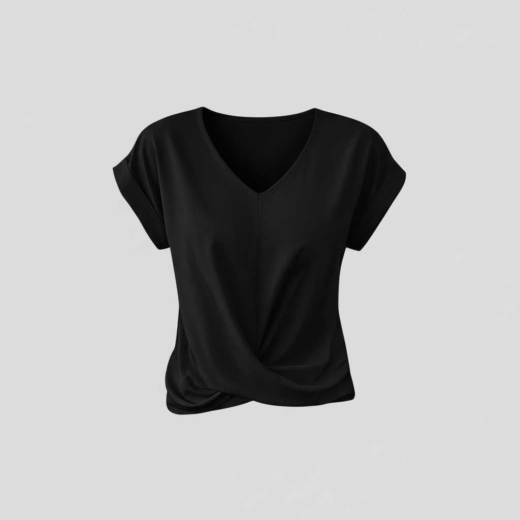 Camiseta Mujer Escote en V Con Detalle Retorcido | Top Casual