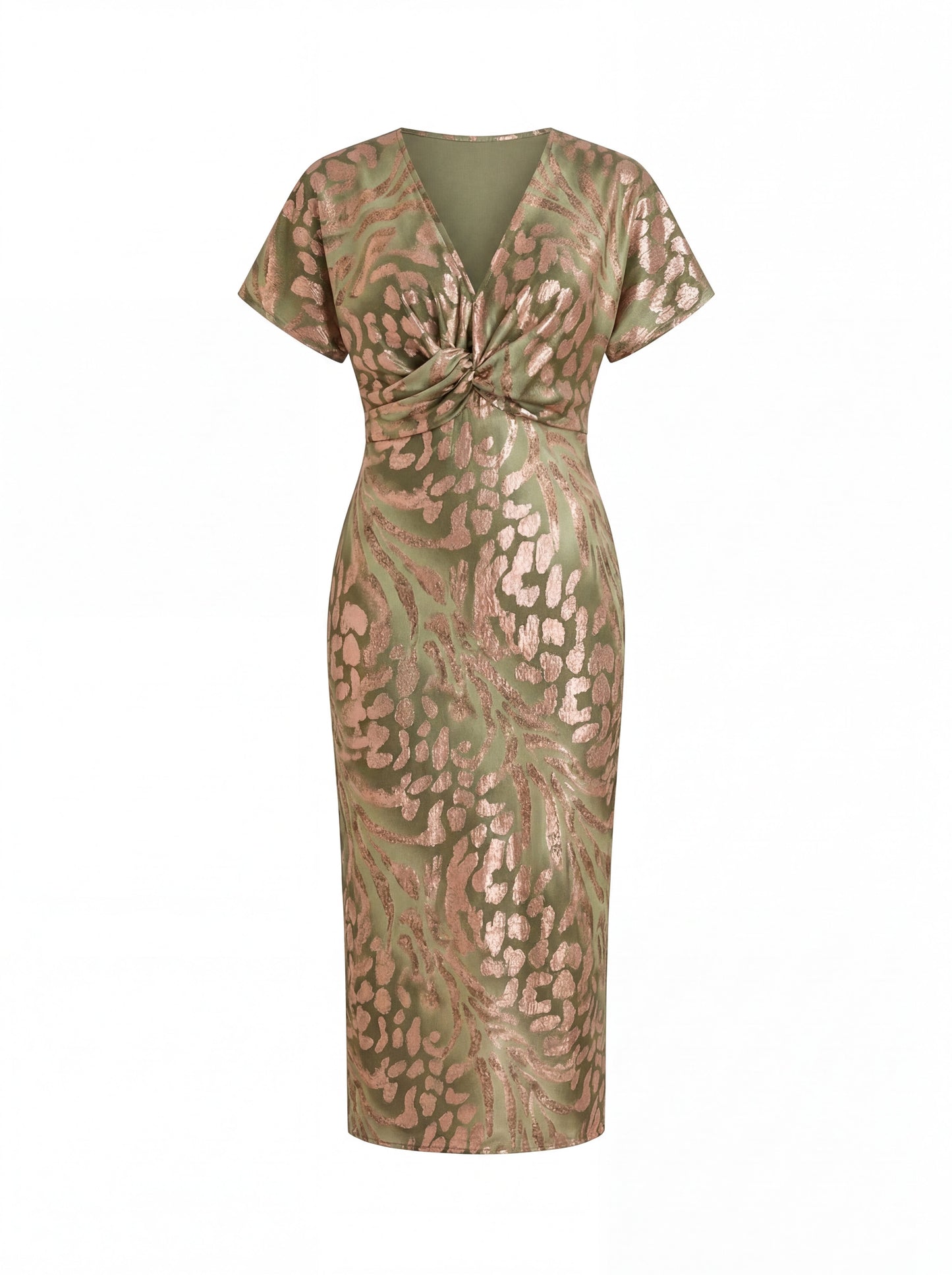 Vestido mujer midi elegante estampado – vestido fluido con lazo en la cintura