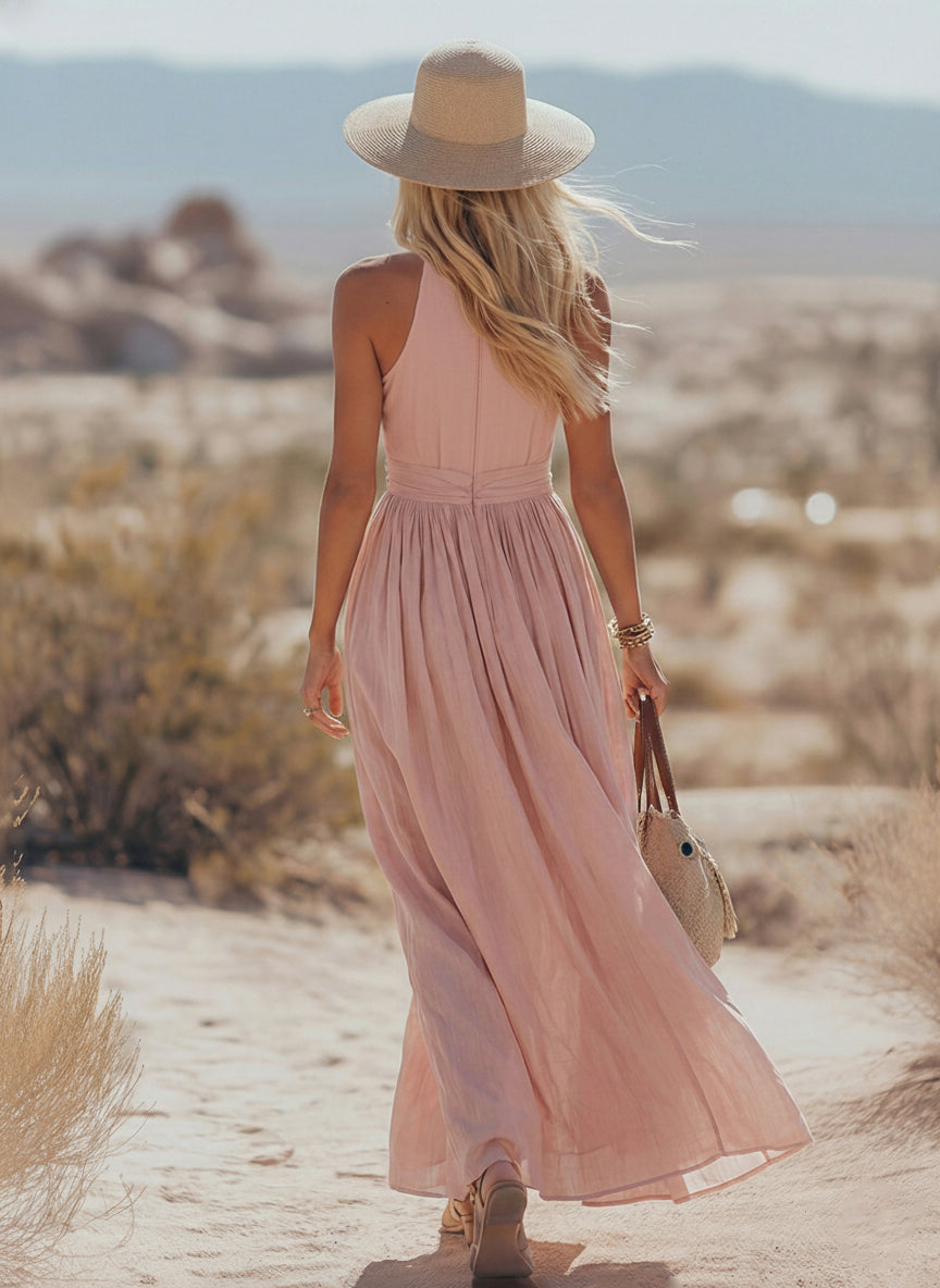 Agustina | Mujer Vestido Neckholder Sin Mangas Algodón Lino