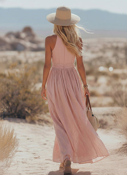 Agustina | Mujer Vestido Neckholder Sin Mangas Algodón Lino