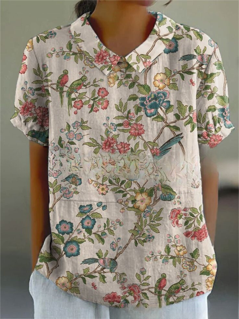 Émilie – Blusa vintage con estampado floral para mujer