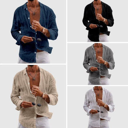 Adrián | Hombre Camisa Lino Cuello Suave Mangas Arremangadas