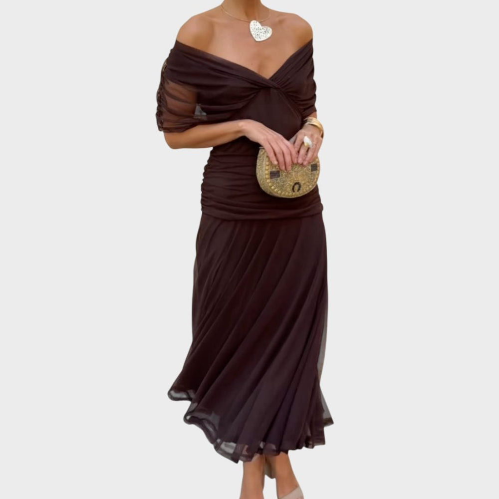 Vestido elegante para mujer, escote en V cruzado con falda fluida y caída ligera, ideal para fiesta o evento