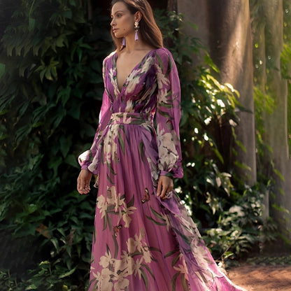 Sancha | Vestido maxi floral para mujer con escote en V y diseño cómodo