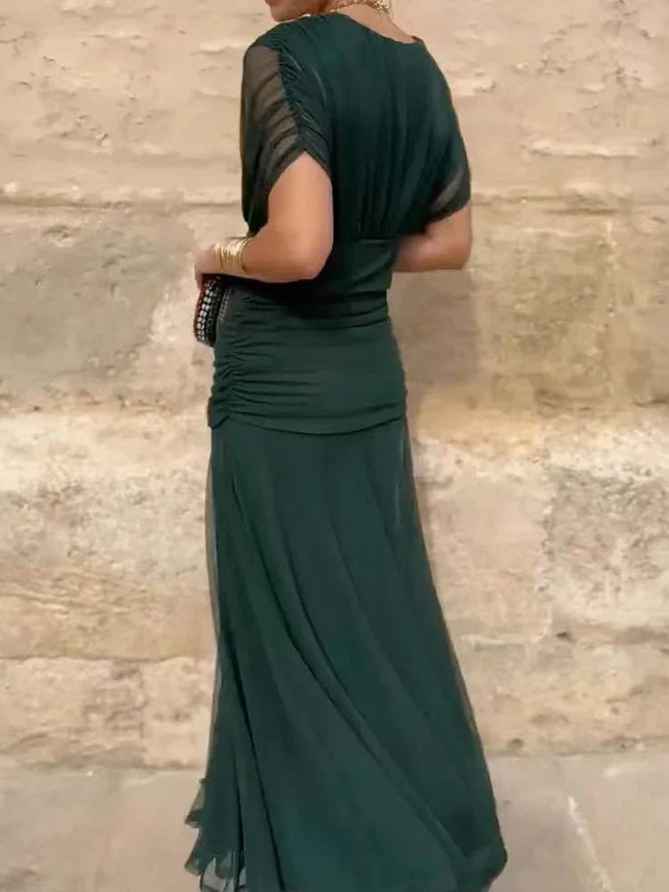 Vestido elegante para mujer, escote en V cruzado con falda fluida y caída ligera, ideal para fiesta o evento