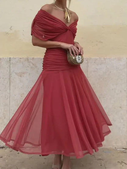 Vestido elegante para mujer, escote en V cruzado con falda fluida y caída ligera, ideal para fiesta o evento