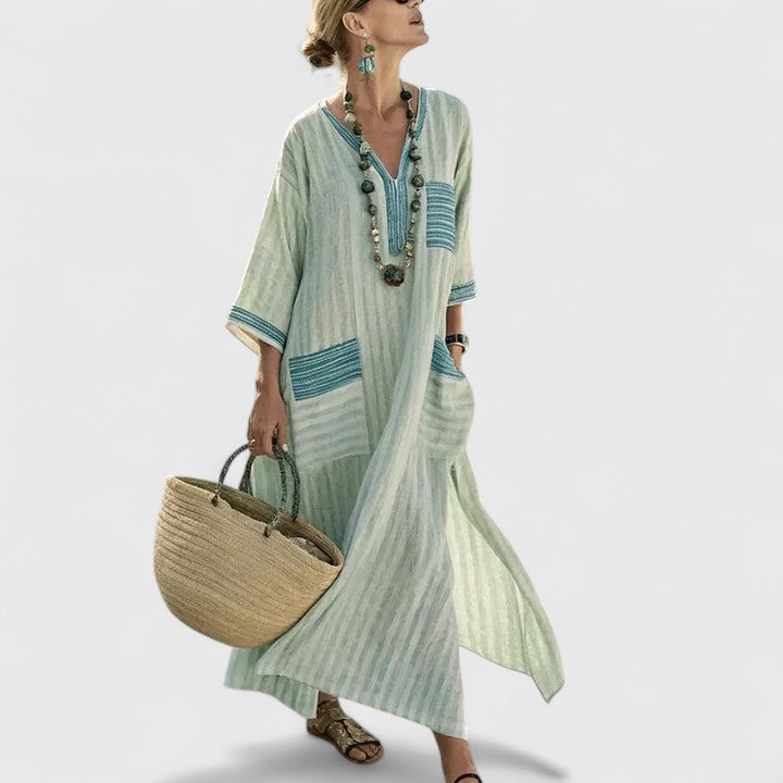 Galiana | Vestido midi bohemio para mujer con bolsillos fresco y ligero | Transpirable