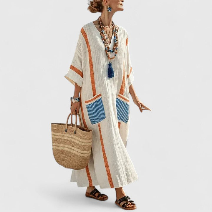 Galiana | Vestido midi bohemio para mujer con bolsillos fresco y ligero | Transpirable