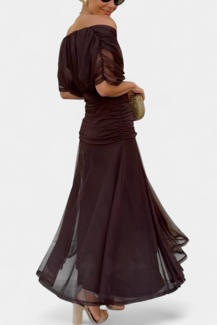 Iselina | Vestido largo fruncido para mujer con escote en V elegante | Fluido