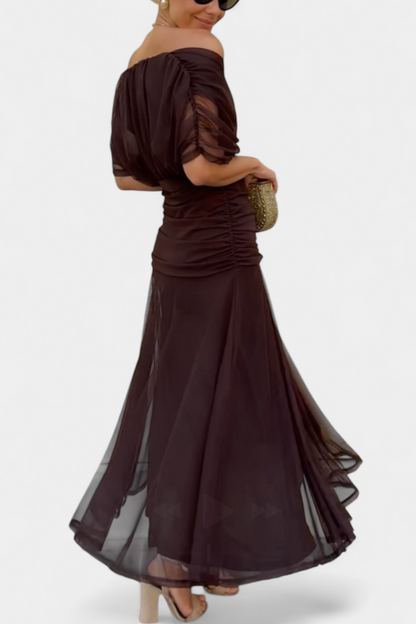 Iselina | Vestido largo fruncido para mujer con escote en V elegante | Fluido