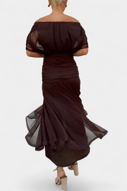 Iselina | Vestido largo fruncido para mujer con escote en V elegante | Fluido