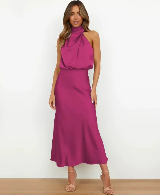 Kattalin | Vestido Midi Elegante de Mujer con Cuello Halter