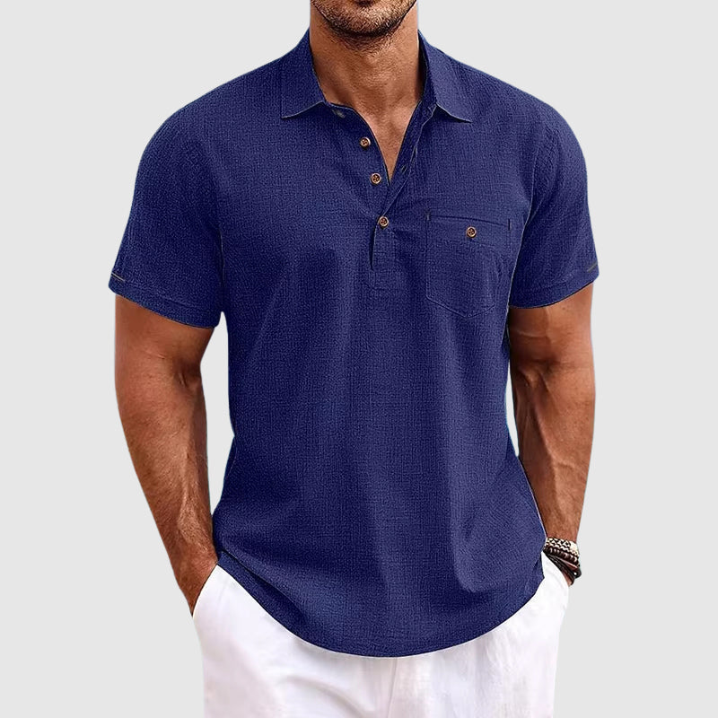 Hugo | Hombre Polo Lino Manga Corta Cuello Clásico