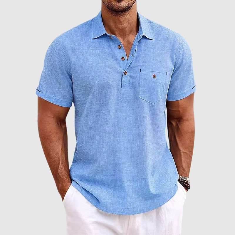 Hugo | Hombre Polo Lino Manga Corta Cuello Clásico