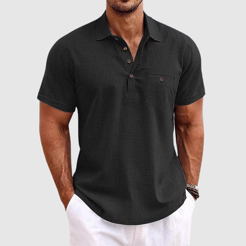 Hugo | Hombre Polo Lino Manga Corta Cuello Clásico