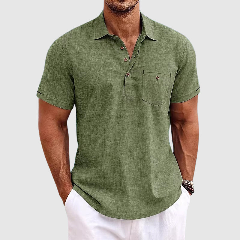 Hugo | Hombre Polo Lino Manga Corta Cuello Clásico