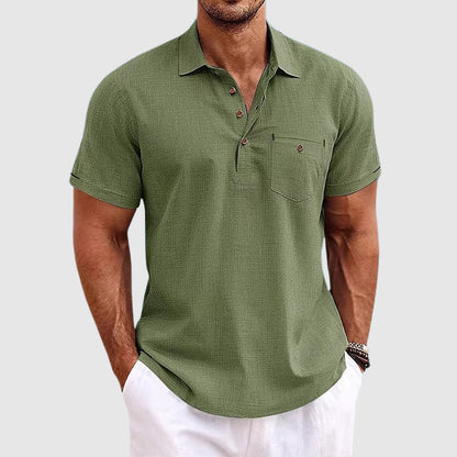 Hugo | Hombre Polo Lino Manga Corta Cuello Clásico