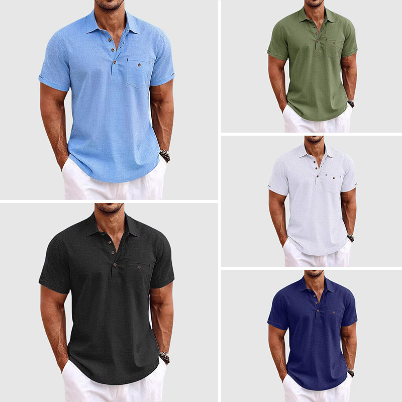 Hugo | Hombre Polo Lino Manga Corta Cuello Clásico