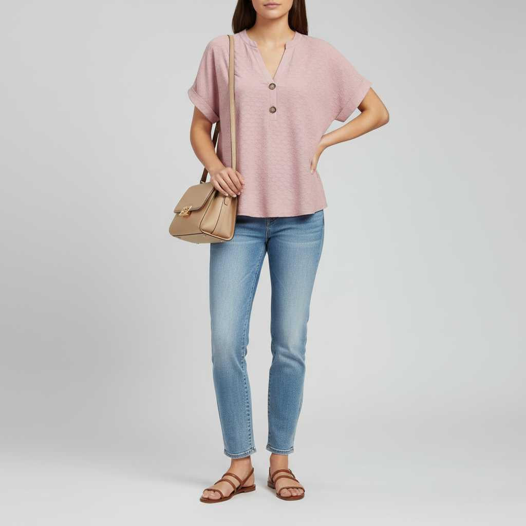 Top Mujer Cuello en V | Camiseta de Manga Corta Casual
