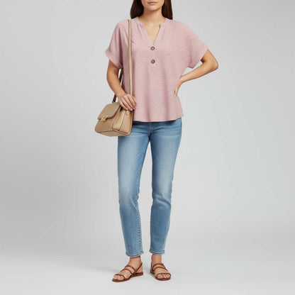 Top Mujer Cuello en V | Camiseta de Manga Corta Casual