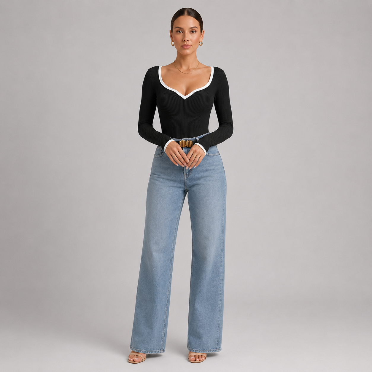 Serena – Top de punto con ribetes contrastados para mujer