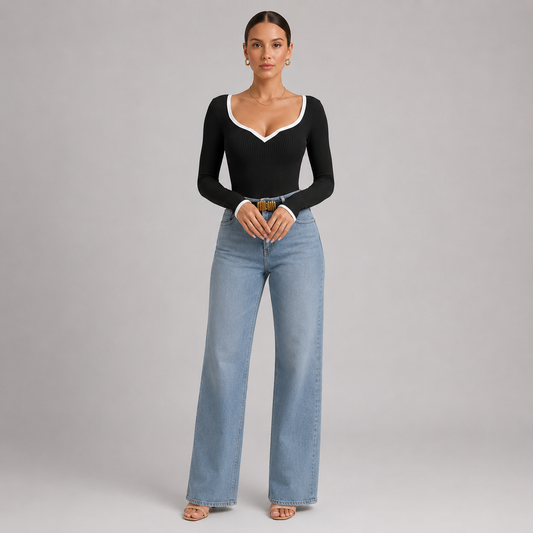 Serena – Top de punto con ribetes contrastados para mujer