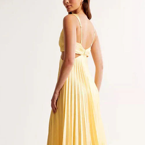 Vestido midi con escote en V y falda plisada para invitada de boda – CLAIRE ÉCLAT