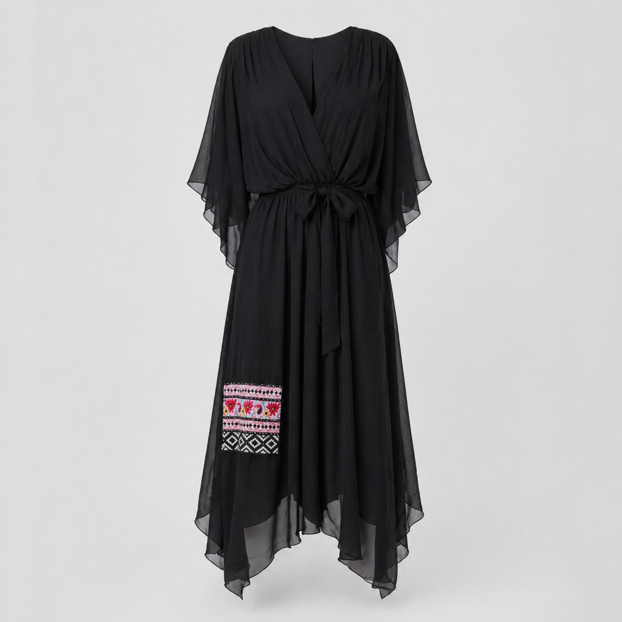 Vestido cruzado midi con cinturón y escote en pico – NAELLA