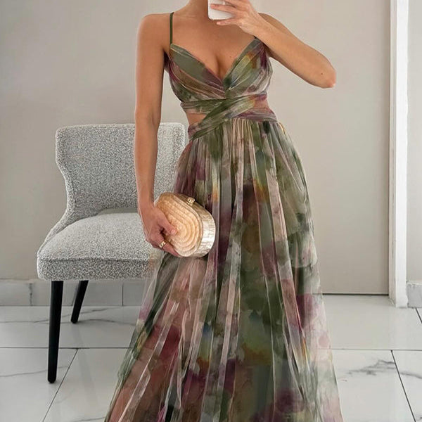 Vestido largo floral con caída fluida y estilo romántico – VIOLETTE BLOOM