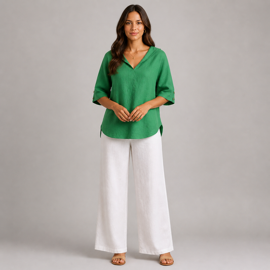 Siarah | Camesita casual de lino con cuello en V para mujer