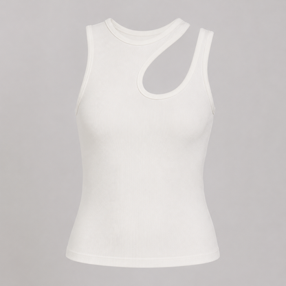 Aura – Top semitransparente sin mangas con aberturas decorativas para mujer