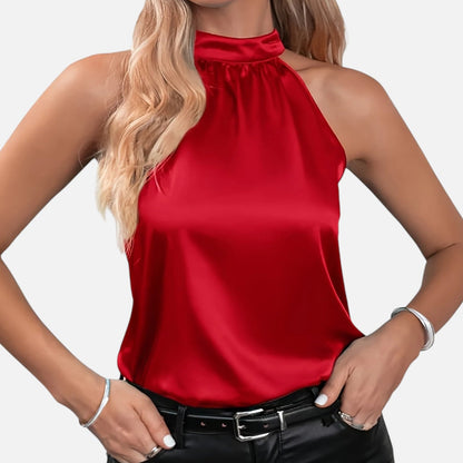 Dorella – Blusa de satén con cuello halter para mujer
