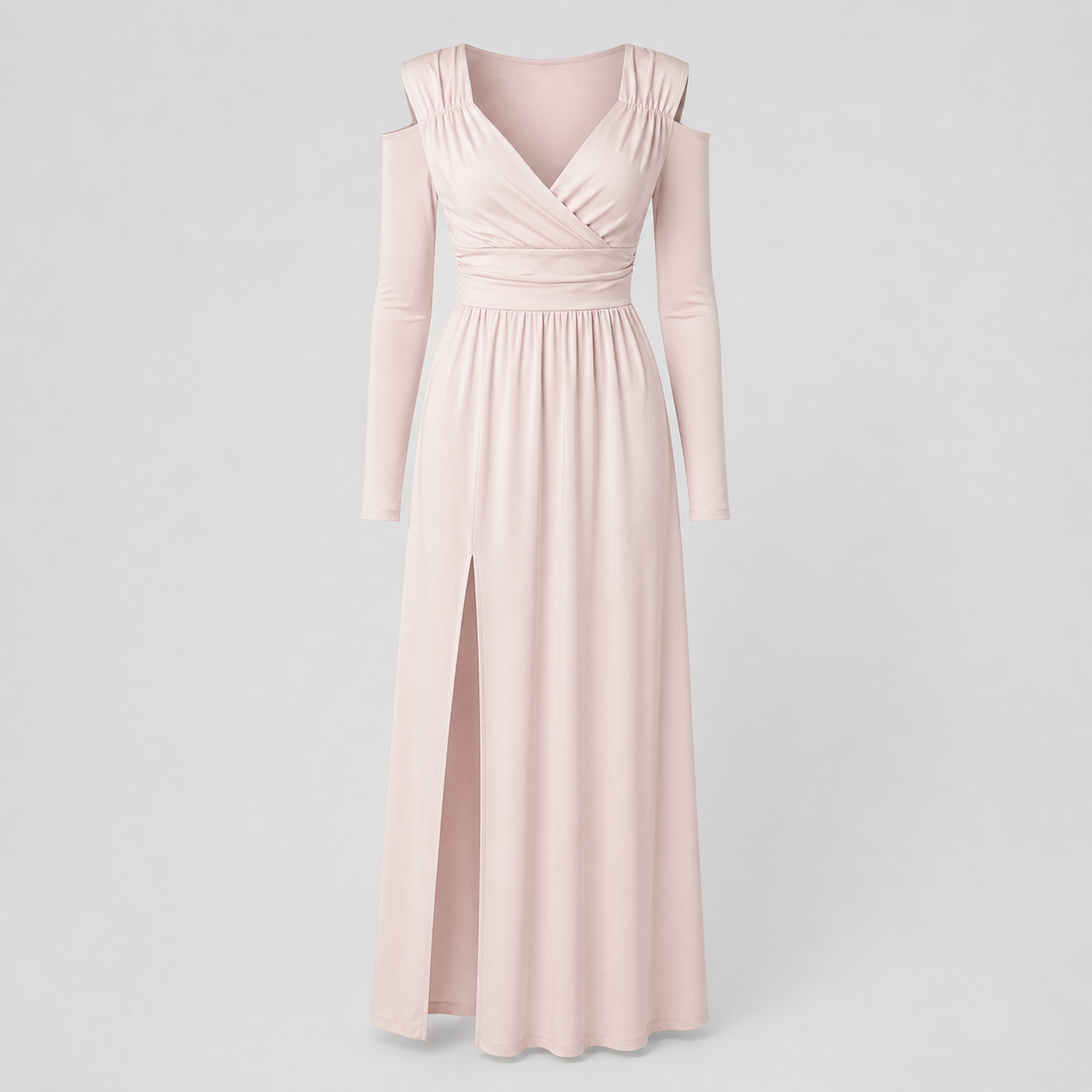 Vestido largo cruzado con abertura lateral y escote en V para invitada de boda – AMARA