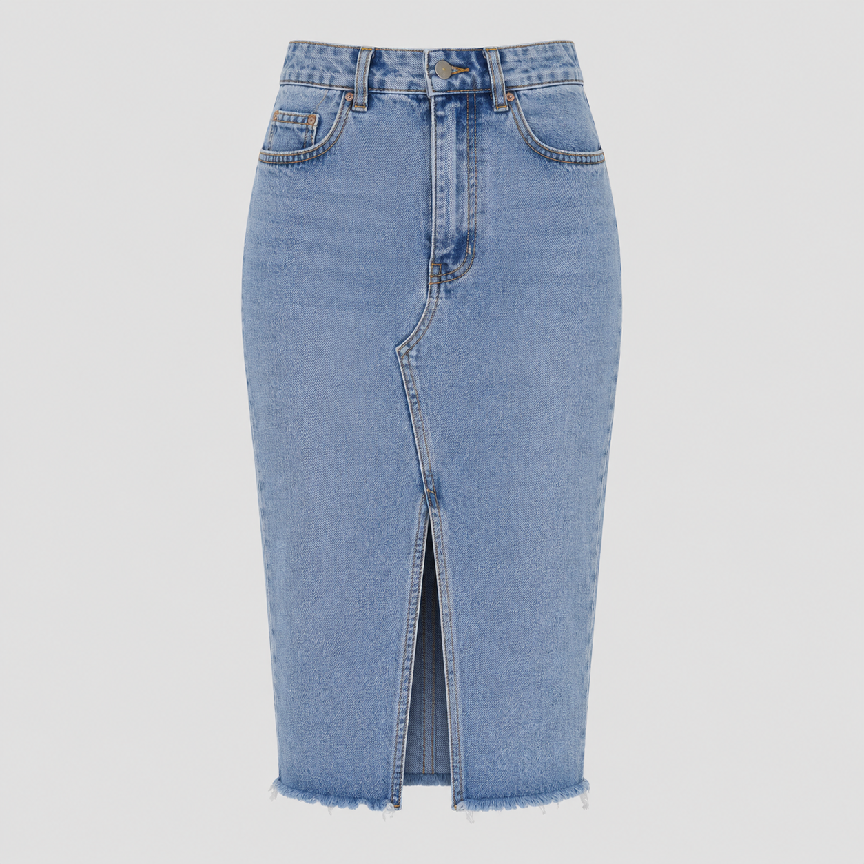 Selvara – Falda midi de talle alto con abertura frontal para mujer