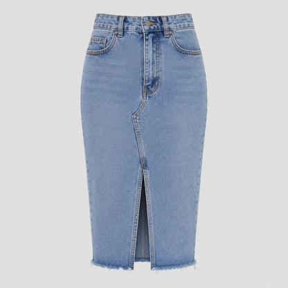Selvara – Falda midi de talle alto con abertura frontal para mujer