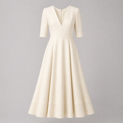 Vestido midi con escote en V y mangas al codo para mujer – MARIELA