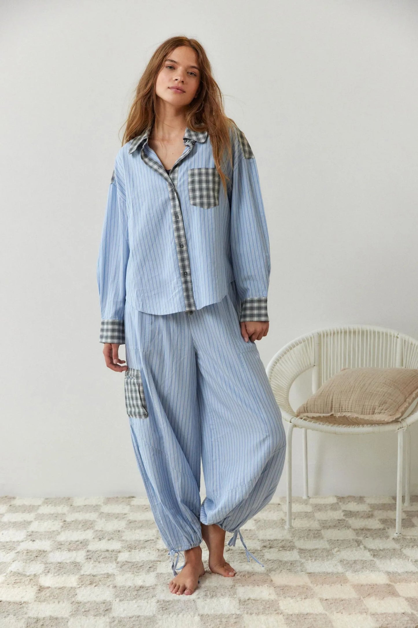 COSYCOTTON – Conjunto de blusa de dos piezas para mujer, confeccionado en algodón suave y elástico.