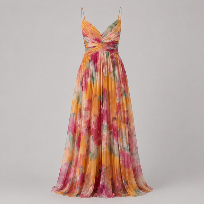 Vestido largo floral con caída fluida y estilo romántico – VIOLETTE BLOOM
