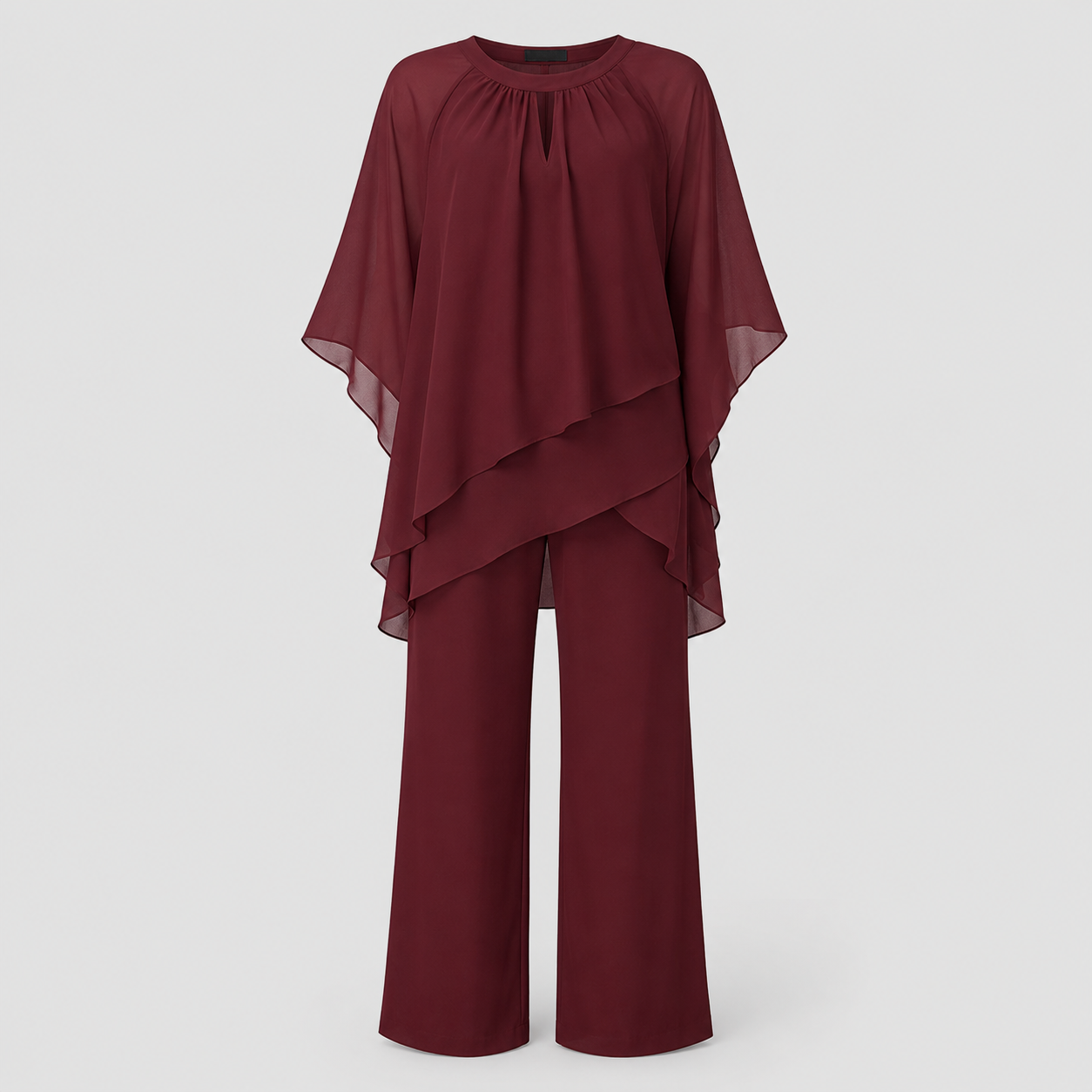 Celestina – Conjunto elegante de dos piezas con top de capa fluida y pantalones de pierna ancha para mujer