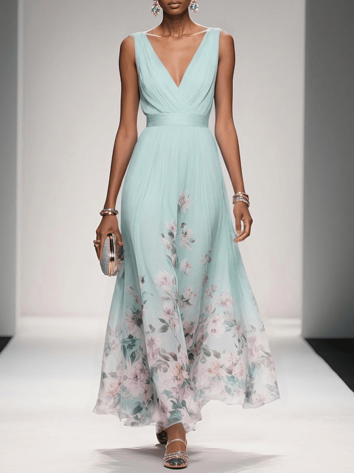 Umara | Vestido maxi de verano en chiffon con estampado floral
