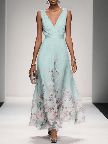 Umara | Vestido maxi de verano en chiffon con estampado floral