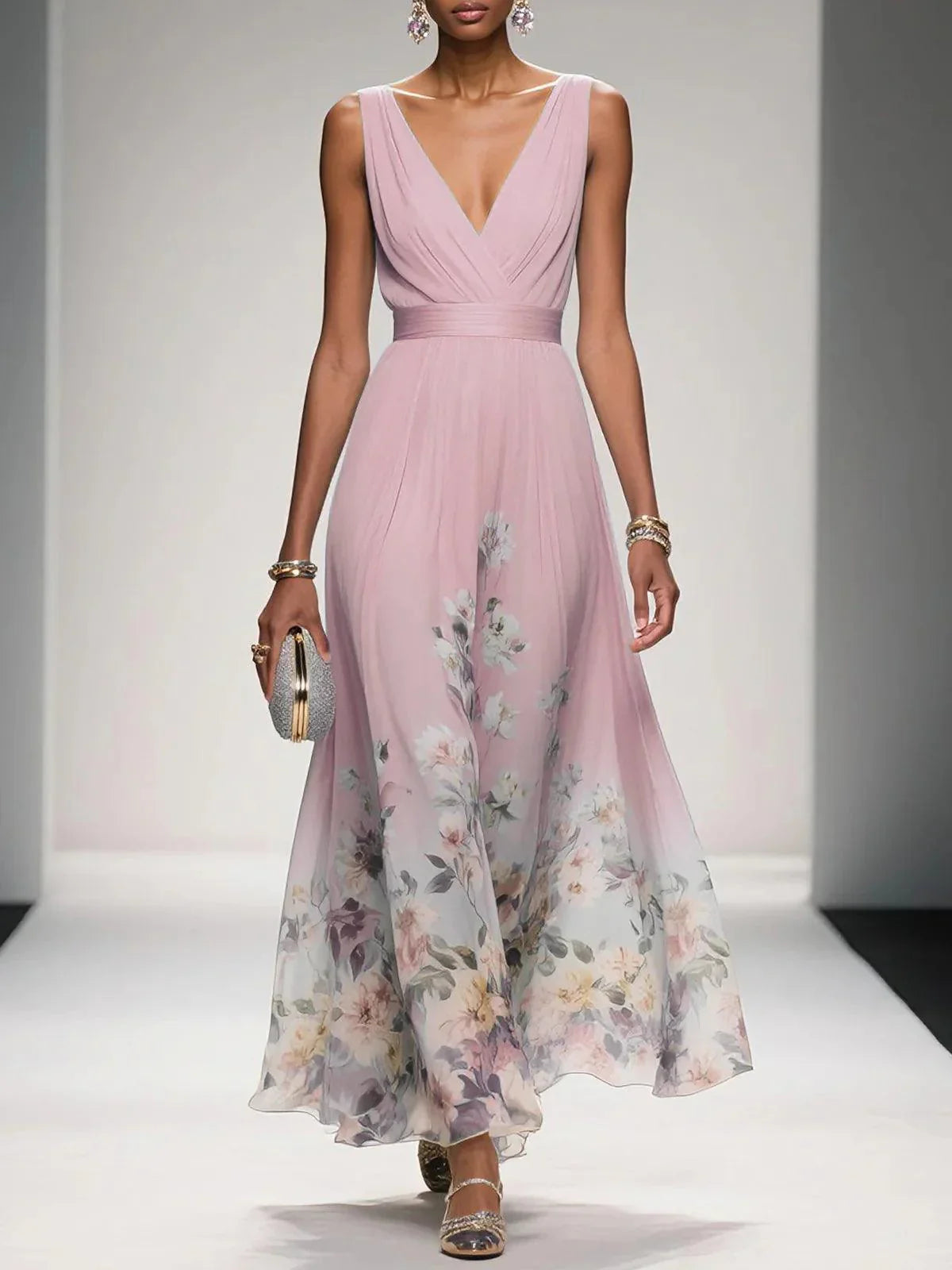 Umara | Vestido maxi de verano en chiffon con estampado floral