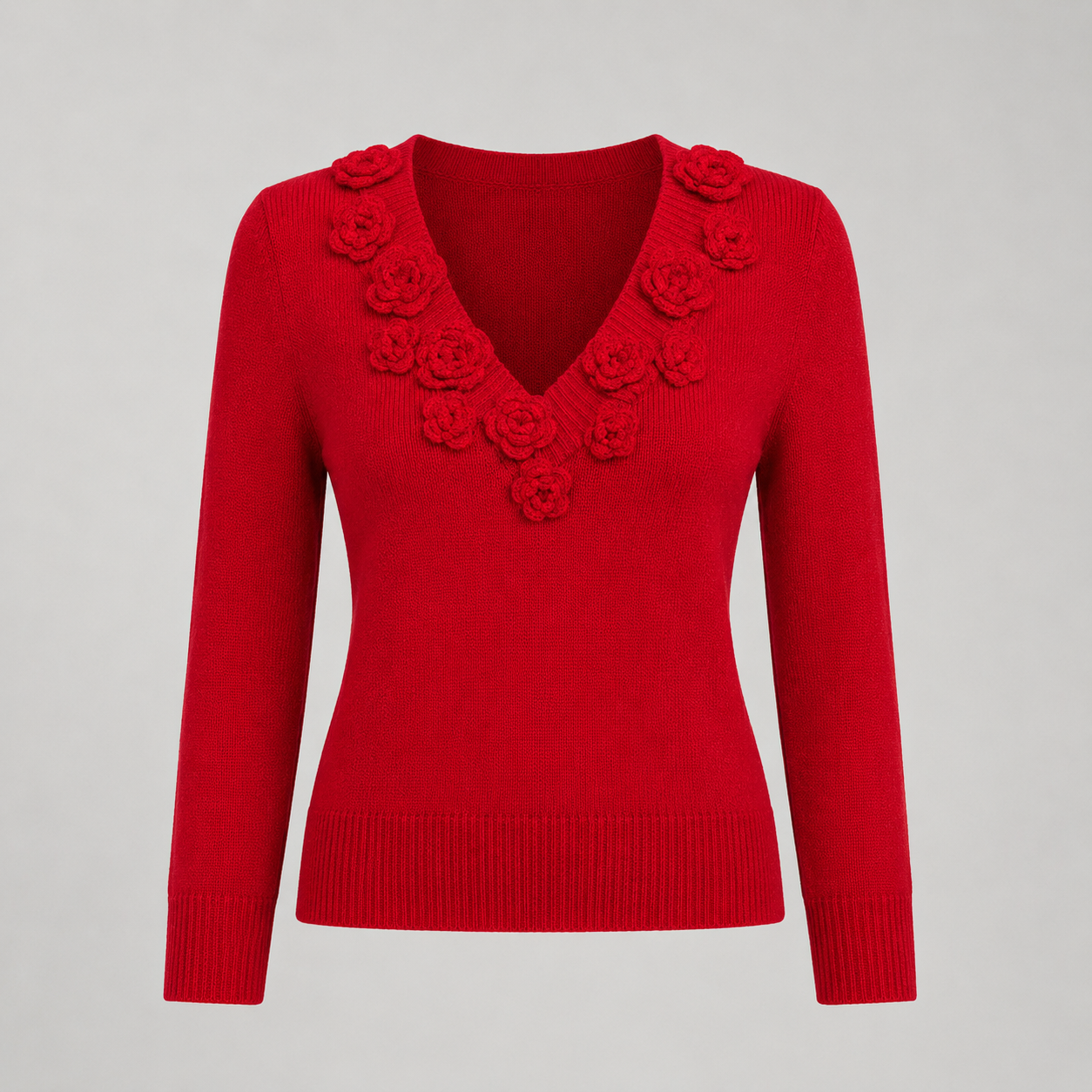 Florencia – Top de punto ceñido con escote en V y flores 3D para mujer