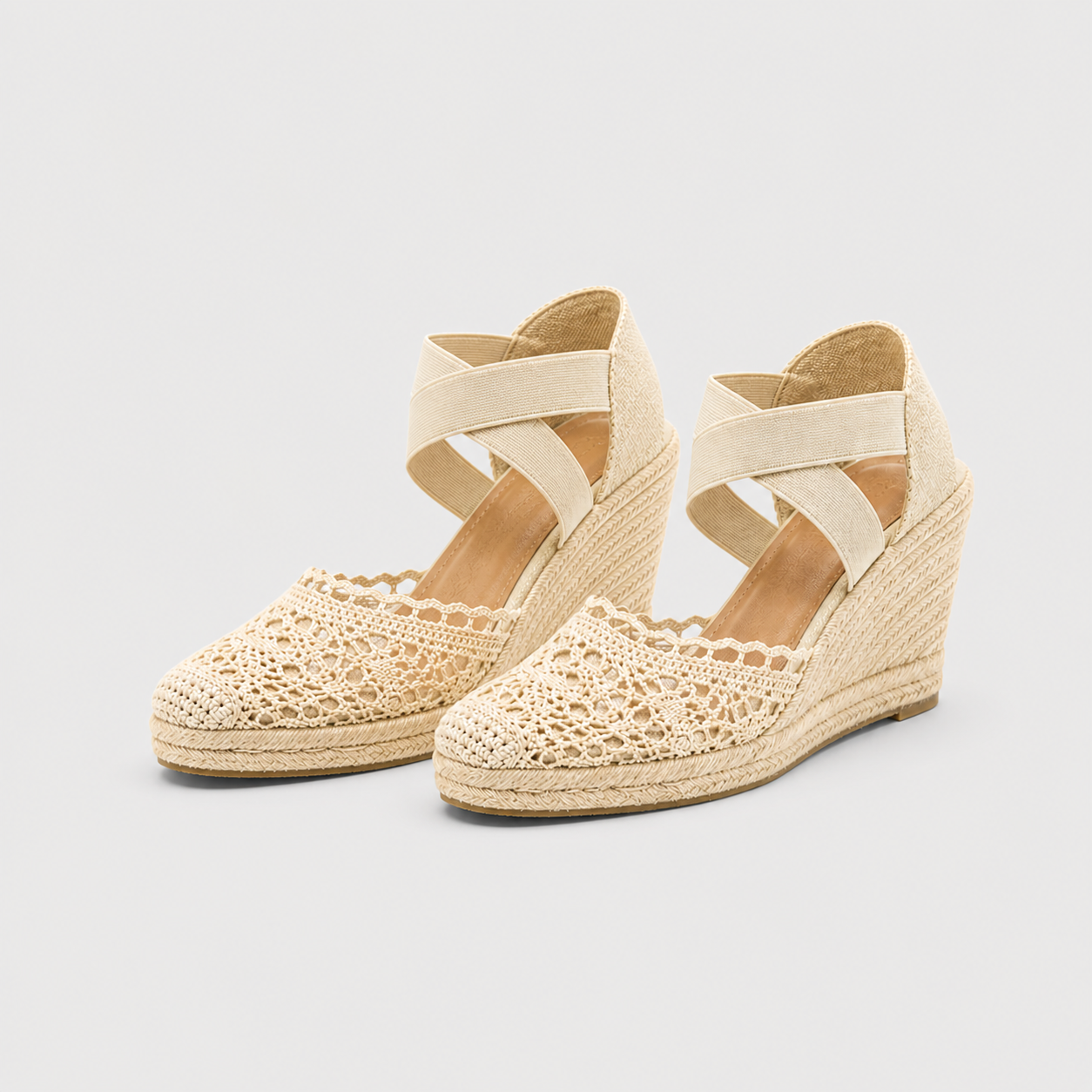 Verena – Zapatos de cuña para mujer con detalle de crochet y tira elástica en el tobillo