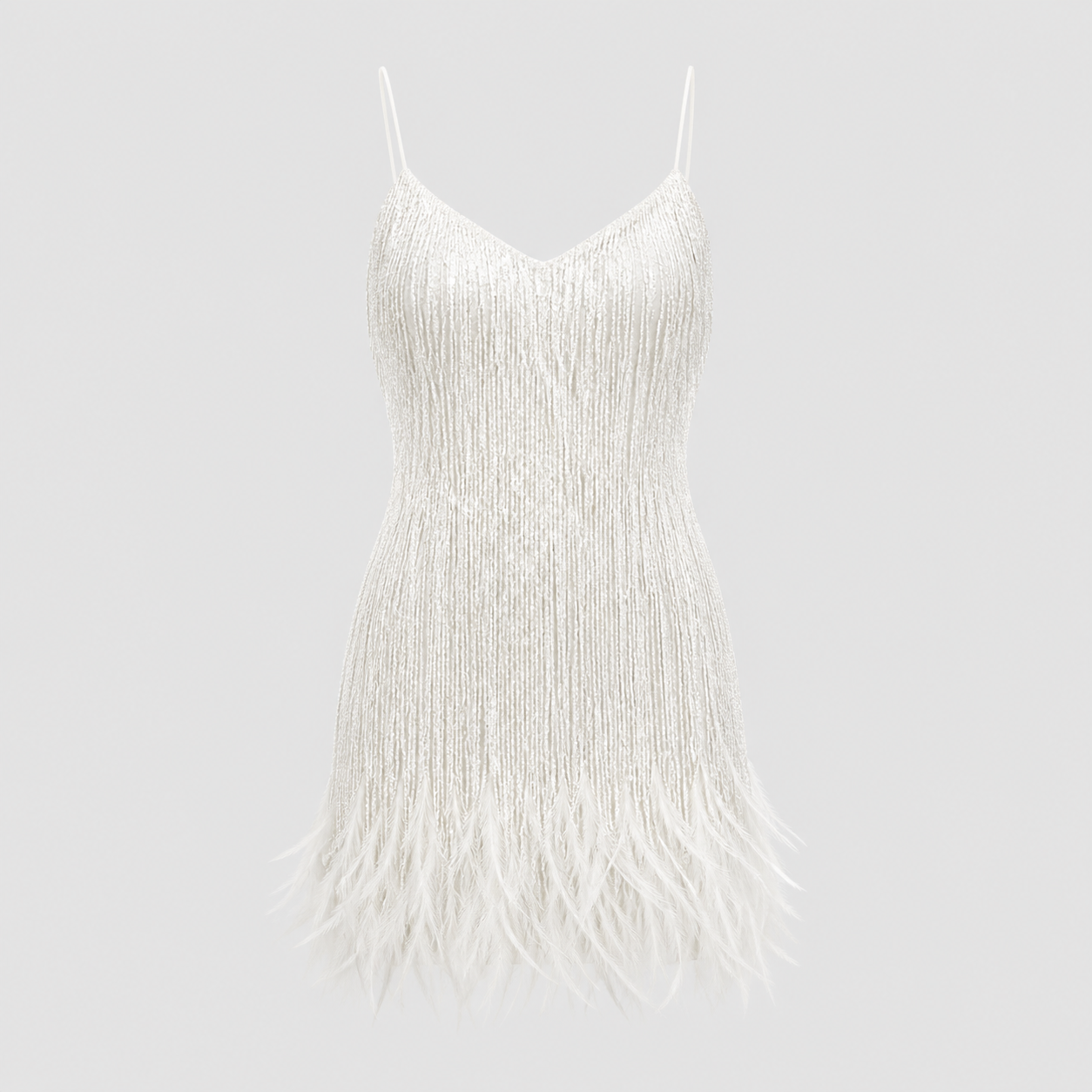 Vestido corto de cóctel mujer con detalles de plumas, estilo sofisticado