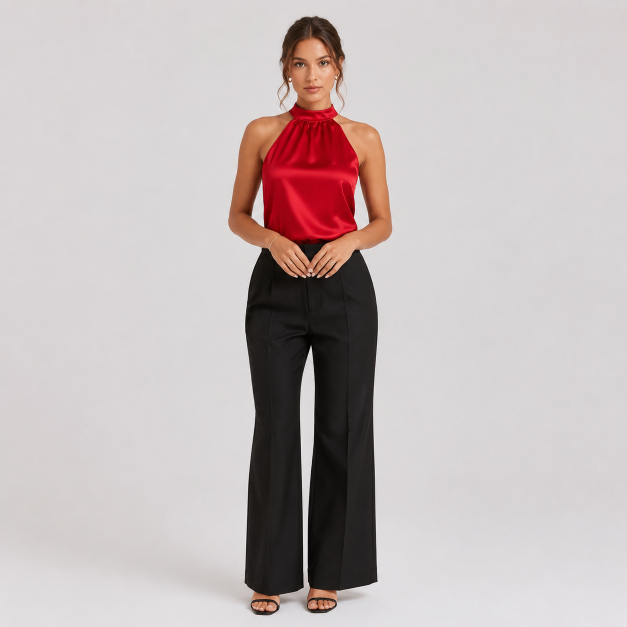 Dorella – Blusa de satén con cuello halter para mujer