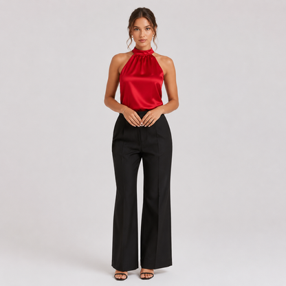 Dorella – Blusa de satén con cuello halter para mujer